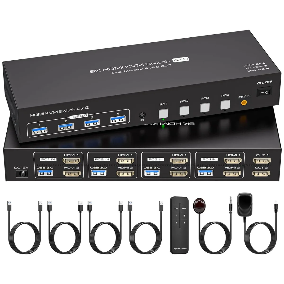 ESTONE ESTONE SW243-2HD 4-Port 2-Monitor 8K60 KVM Switch — product photo