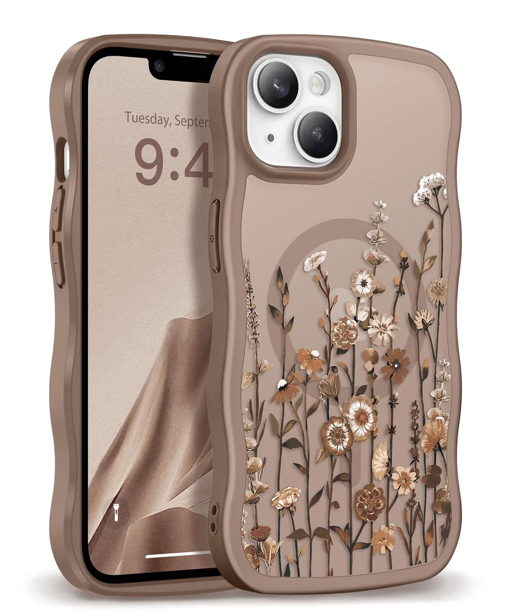 GVIEWIN MagSafe Case for iPhone 13/14 6.1" Floratopia Brown — product photo