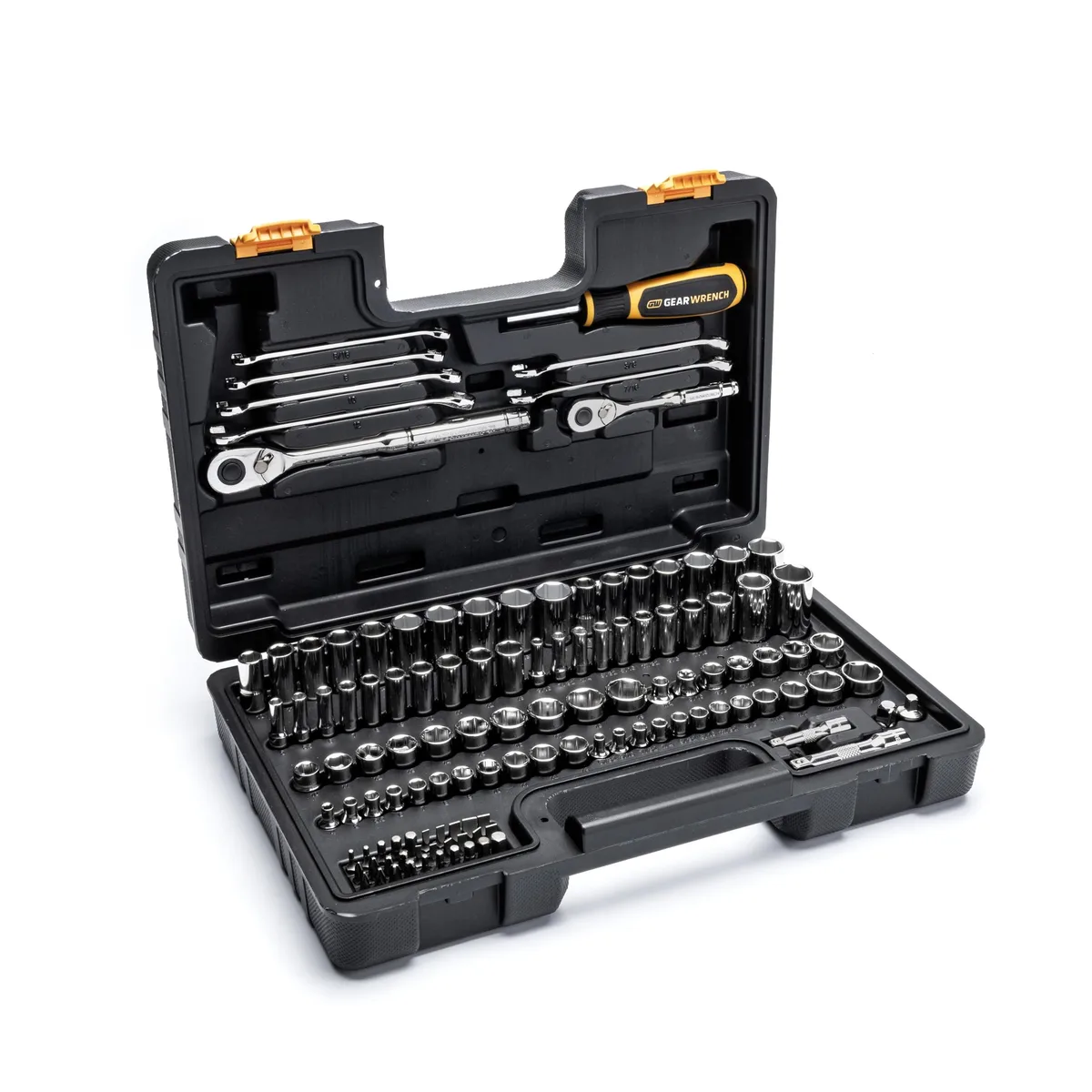  GEARWRENCH GW72SCBMTS 121-Piece 1/4 &amp; 3/8 Drive 72-Tooth SAE/Metric Mechanics Hand Tool Set — product photo
