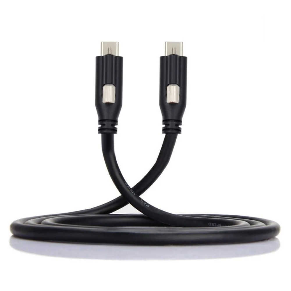 Black USB-C to USB-C cable with locking thumbscrew connectors, three metres long