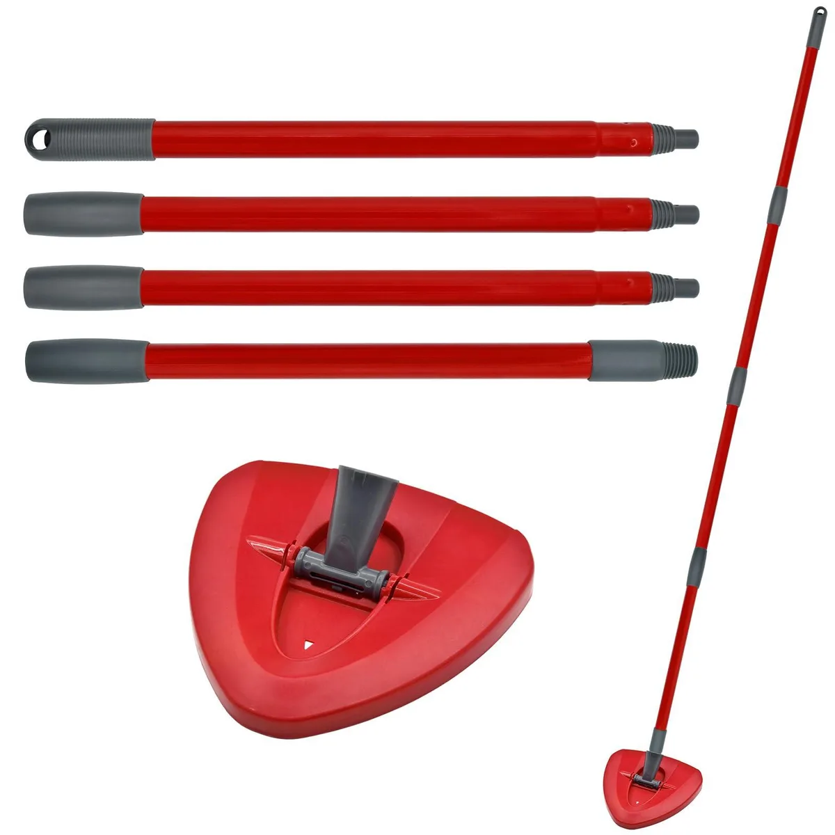 Red four-section metal mop handle with triangular plastic base