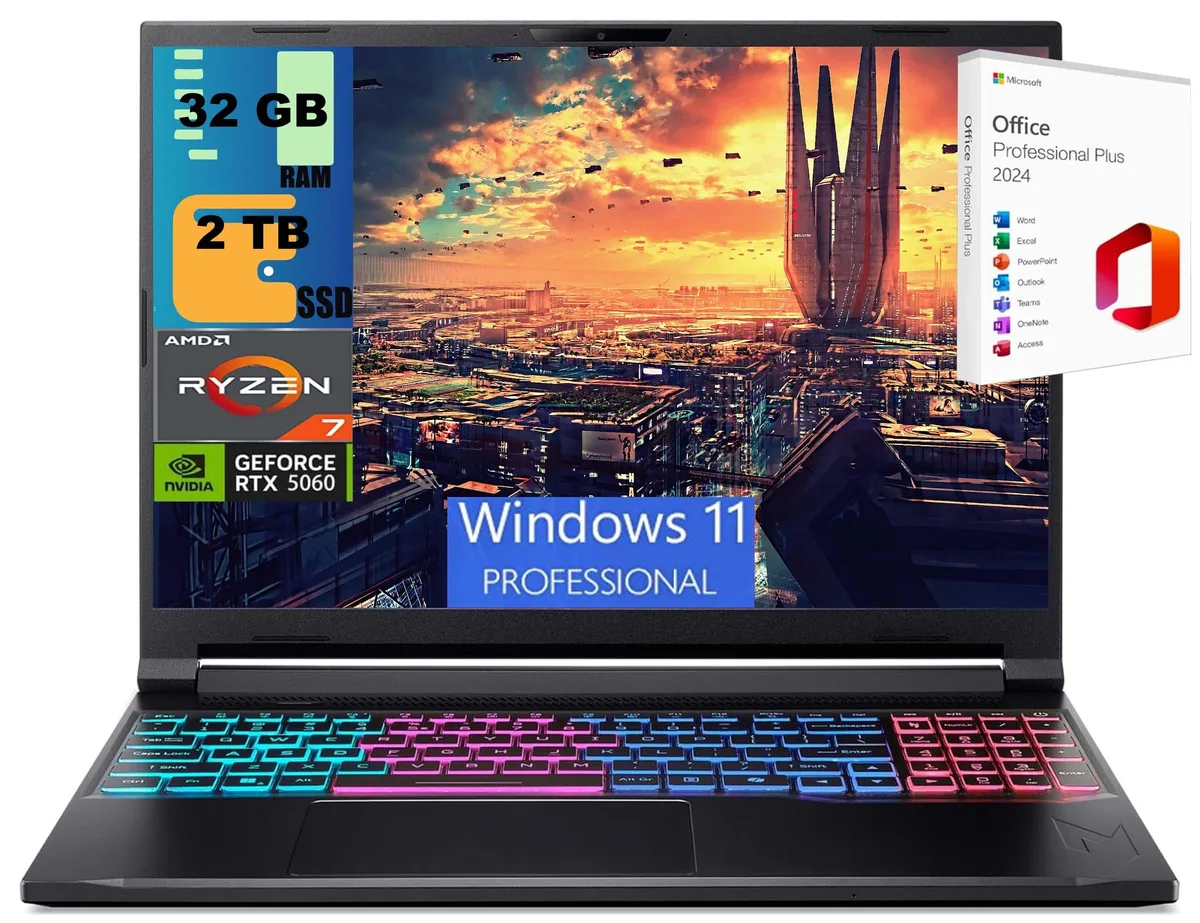 Acer America Acer America Nitro 16 gaming laptop Raider Ryzen 7 260 RTX 5060 32GB 2TB 16 180Hz — product photo
