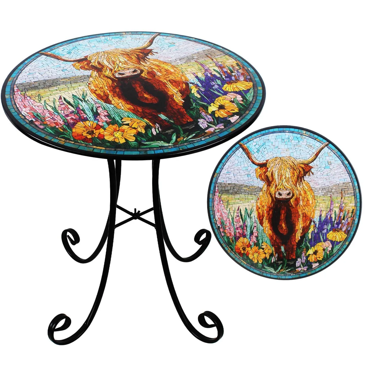 VEWOGIFT 18" Highland Cattle Outdoor Side Table — product photo