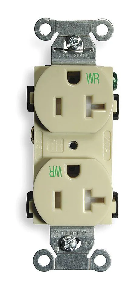 Ivory duplex receptacle with smooth nylon face and galvanized steel strap