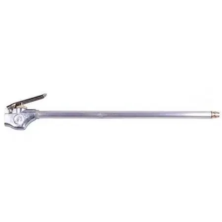 Silver thumb-lever air gun with 12-3/4in straight brass nozzle