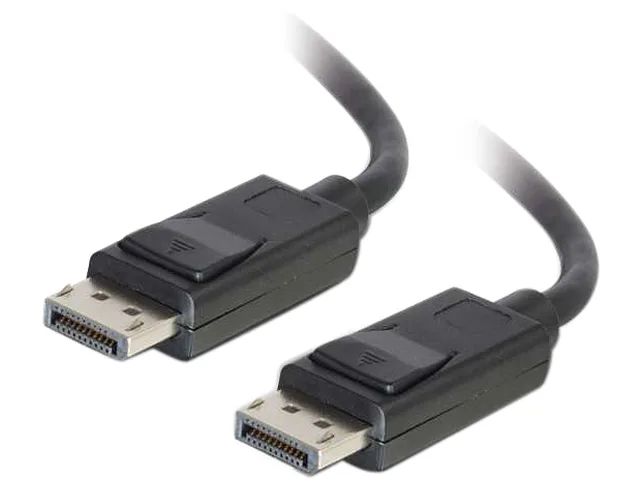 Black DisplayPort cable with male connectors on both ends, six feet long