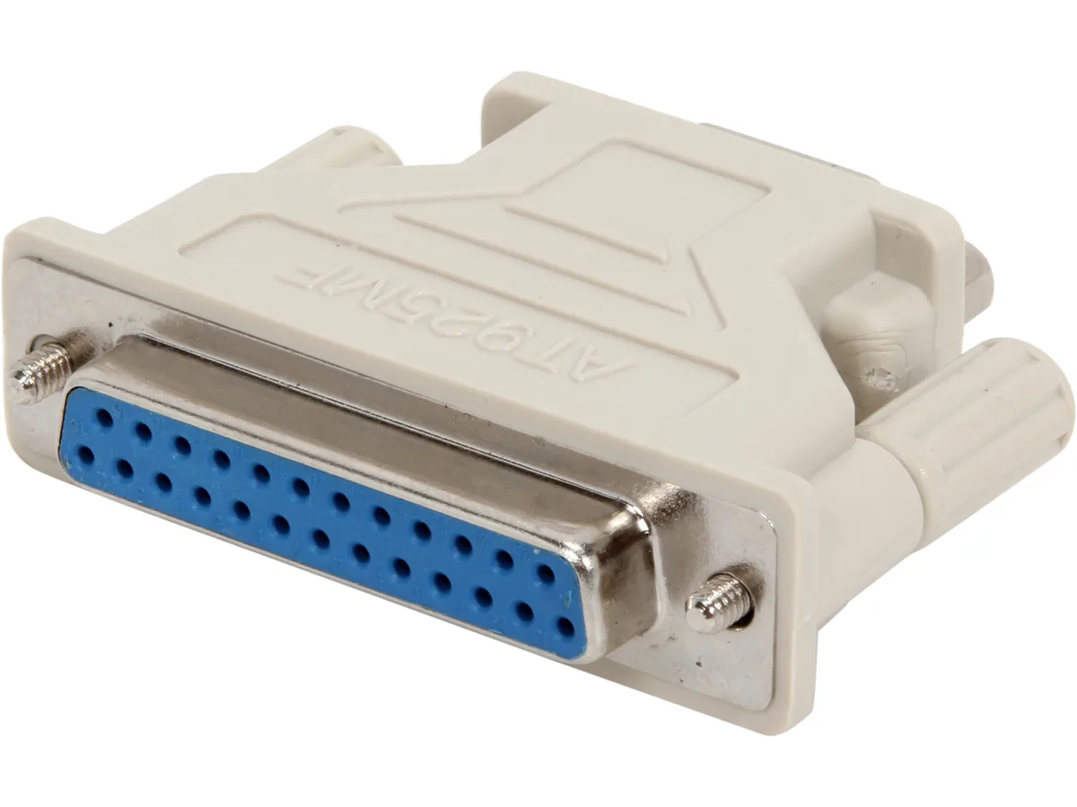 Beige DB9 male to DB25 female serial adapter