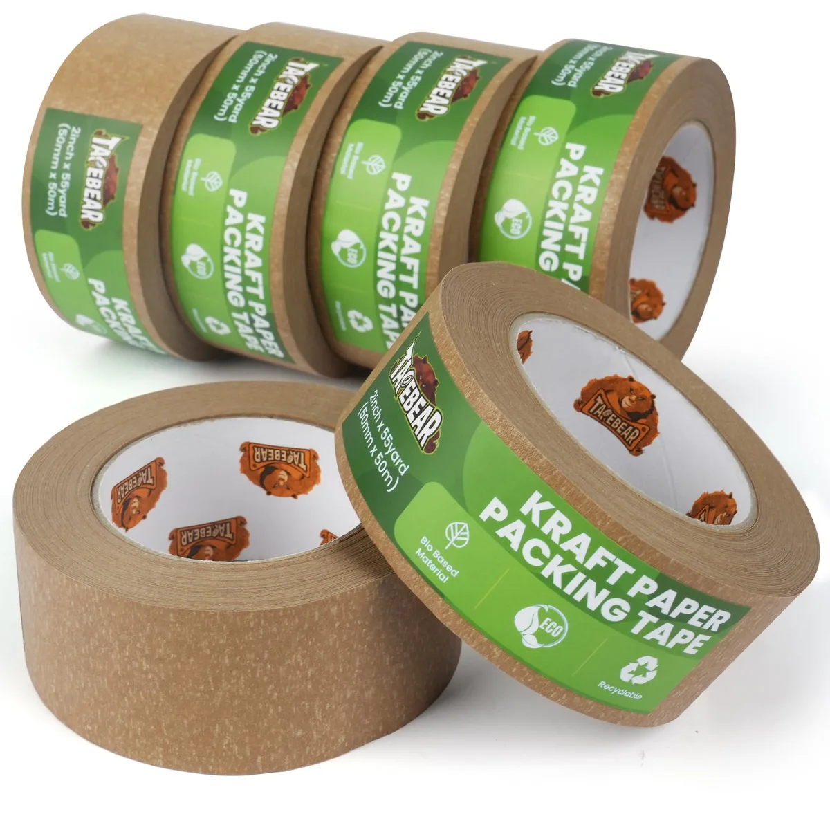  TAPEBEAR TB-LOA140-6ROLLS Kraft Paper Tape 2Inch x 55Yard 6 Rolls — product photo