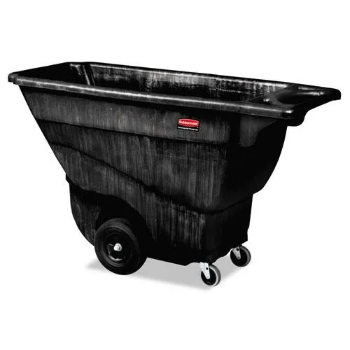 Black plastic tilt truck on four rubber wheels with ergonomic handle