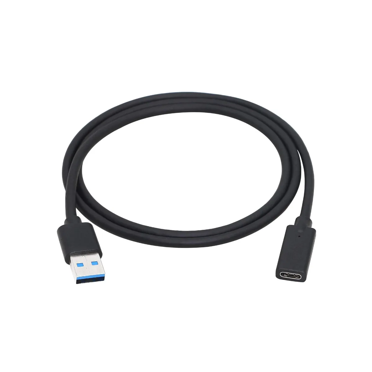 Black USB 3.0 Type-A male to Type-C female adapter with short cable