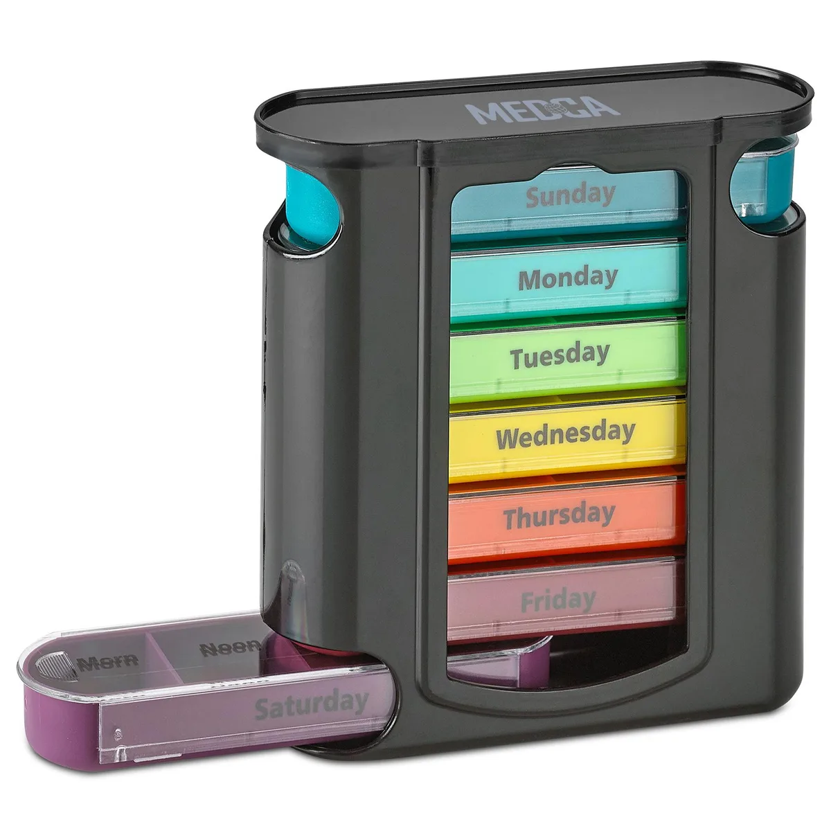 MEDca MEDca Weekly Pill Organizer 7 Stackable Compartments 4 Times Daily Black — product photo