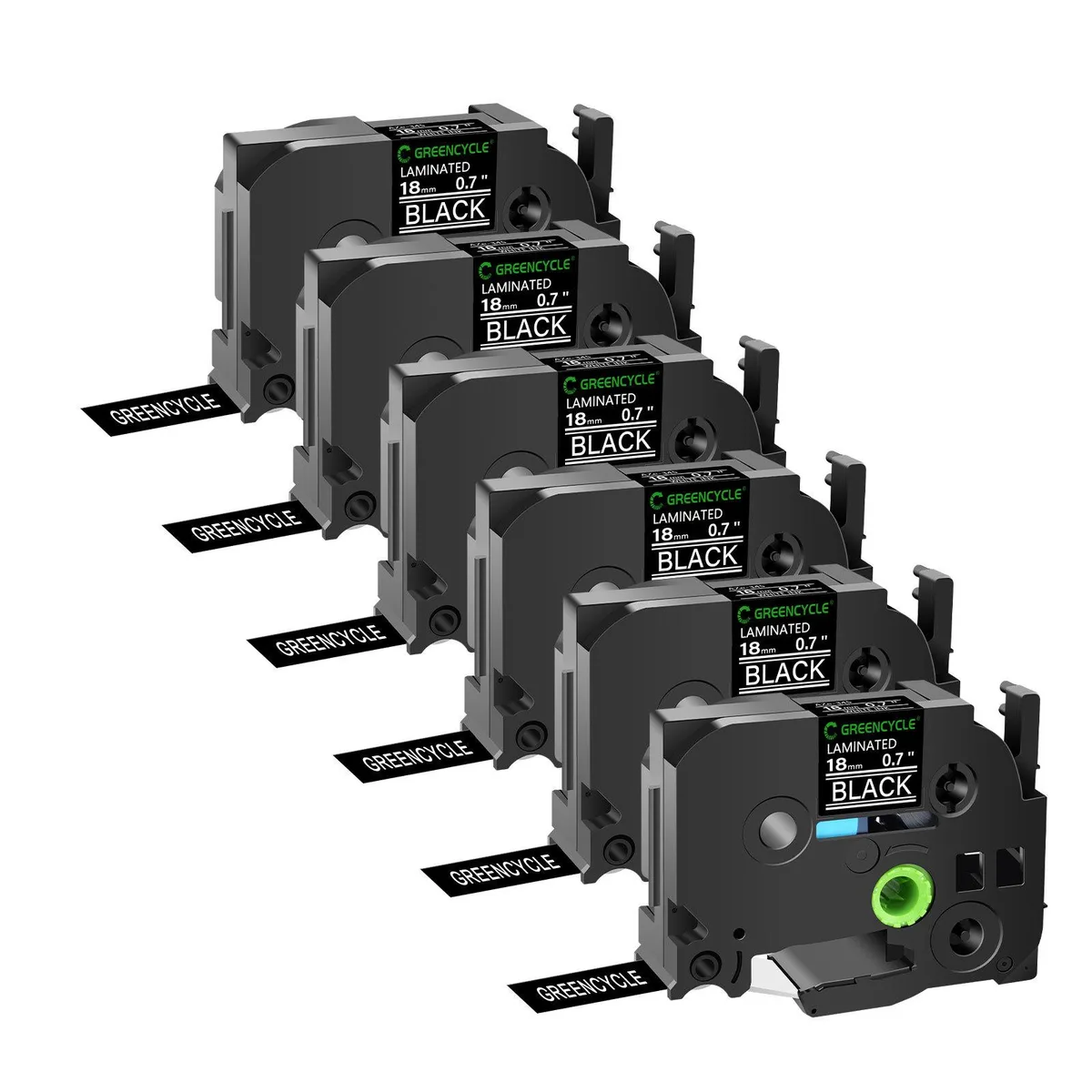 GREENCYCLE GREENCYCLE TZe-345 18mm White on Black Laminated Tape 6 Pack — product photo