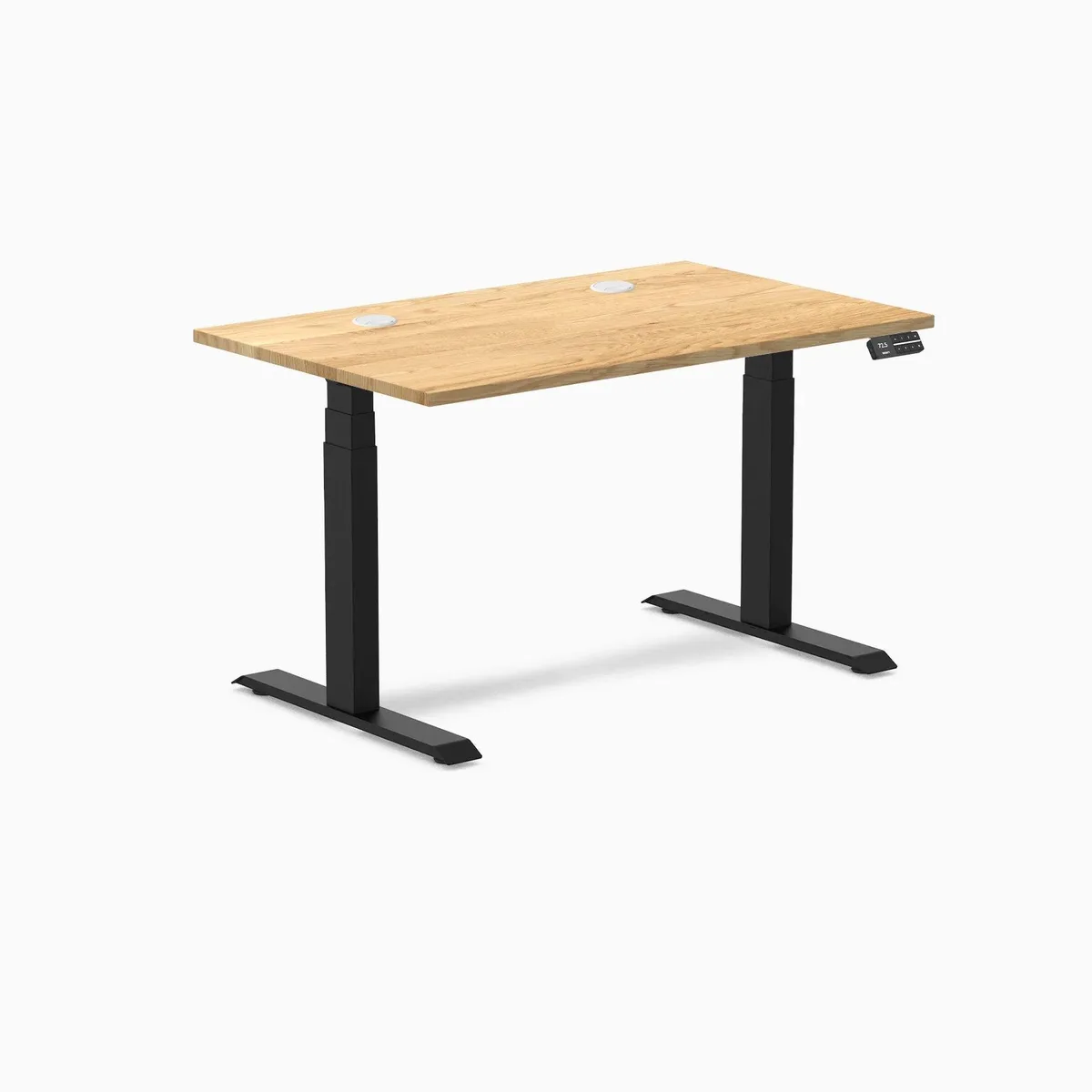 Desky Desky Dual Hardwood Sit Stand Desk White Oak 48x30in Grommets Matte Black Office Furniture — product photo