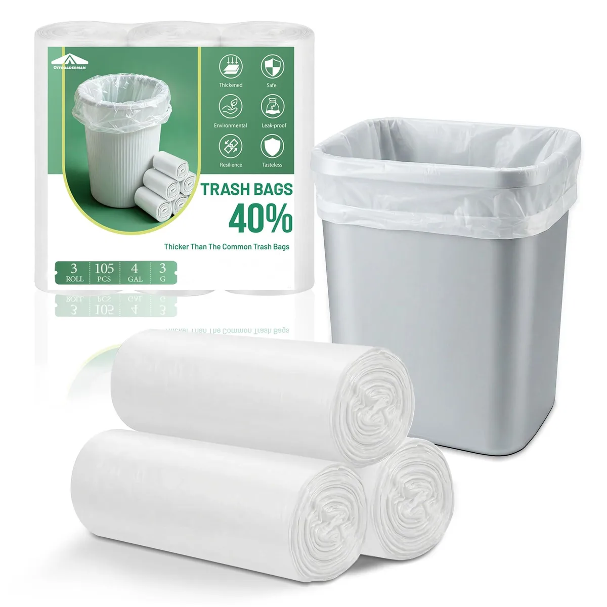 Offroaderman 4 Gallon White Trash Bags 105 Count — product photo