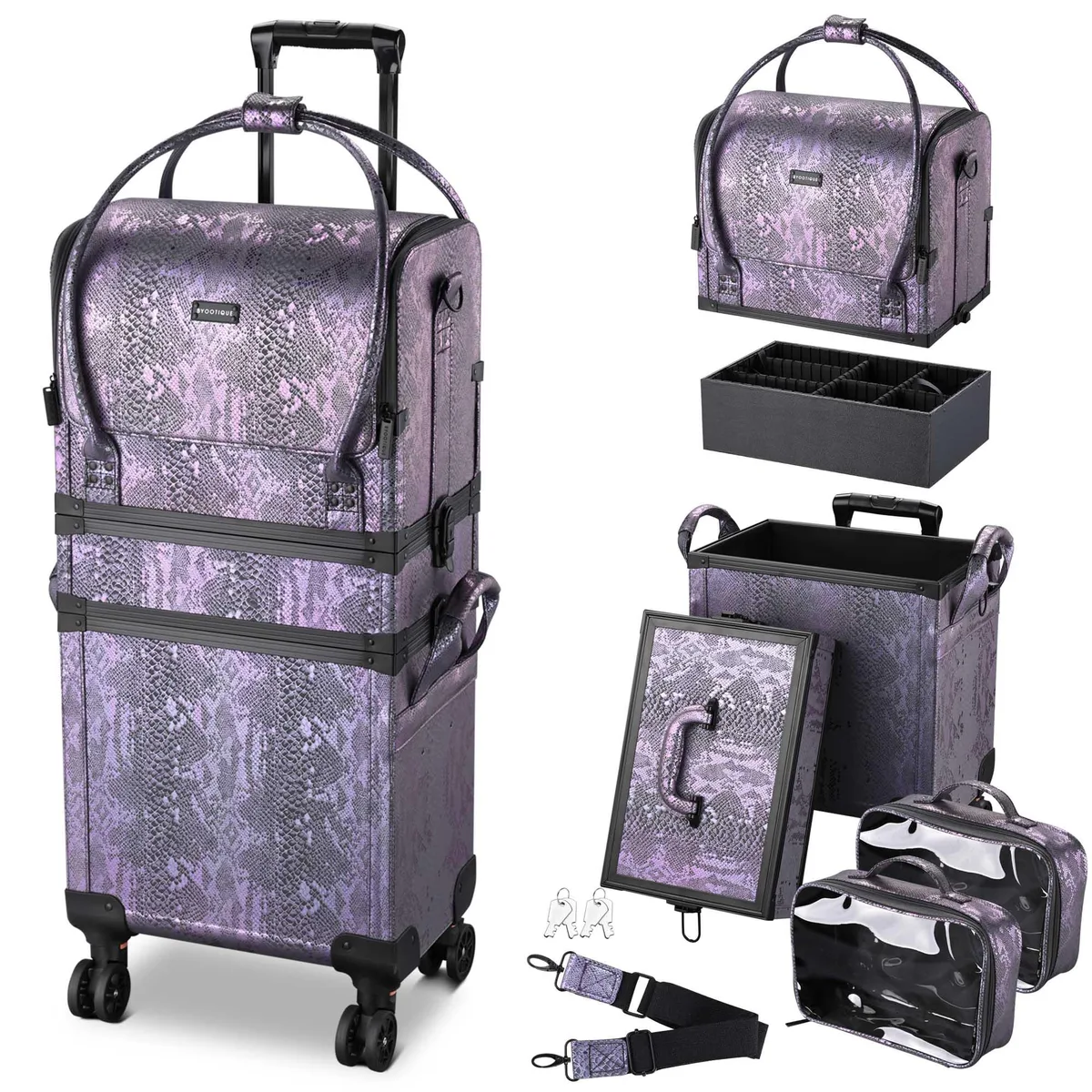 Yescom USA, Inc. Yescom USA, Inc. Purple Snake Skin Rolling Cosmetic Luggage 42x29x102cm — product photo