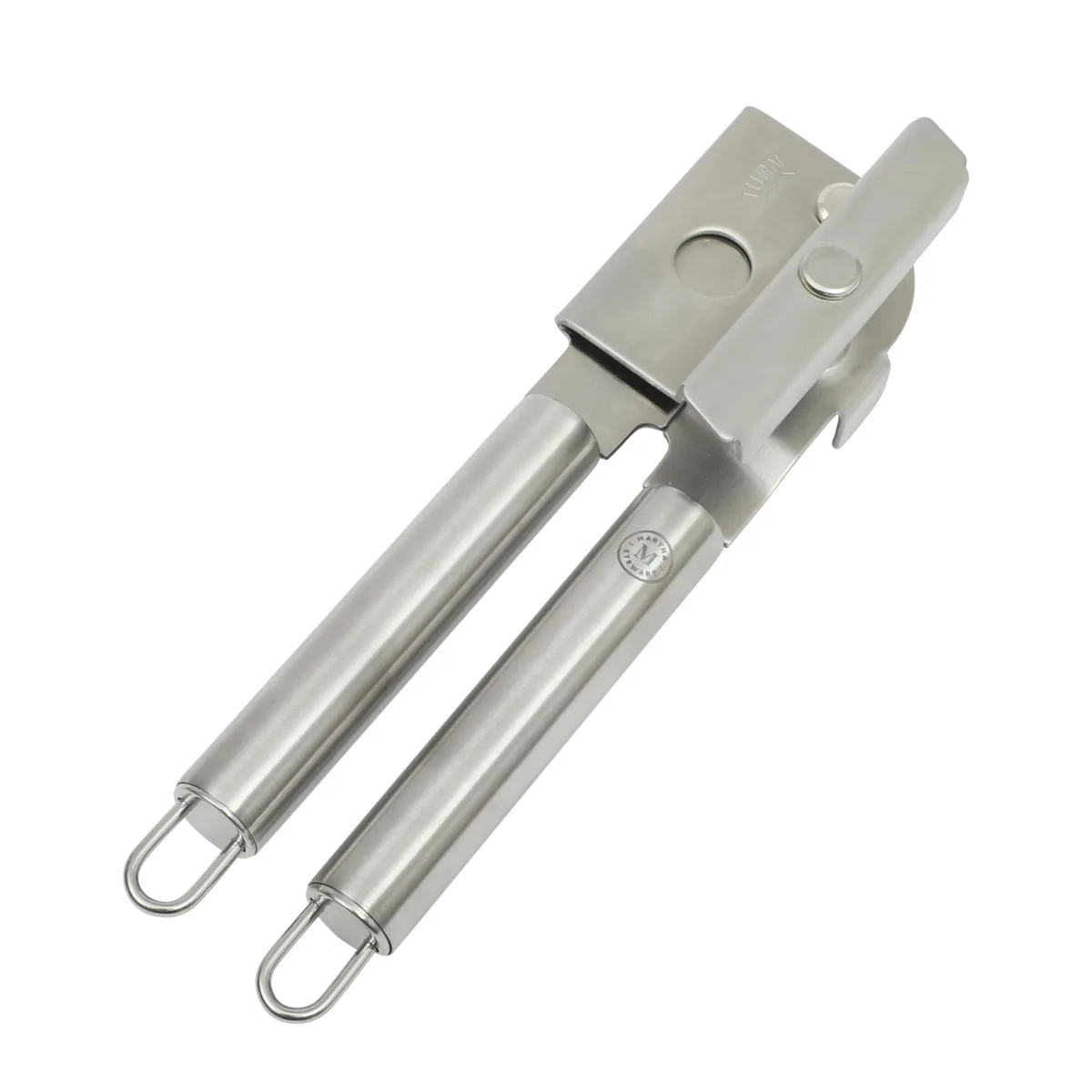 Stainless steel manual can opener with oversized turning knob and comfortable handles