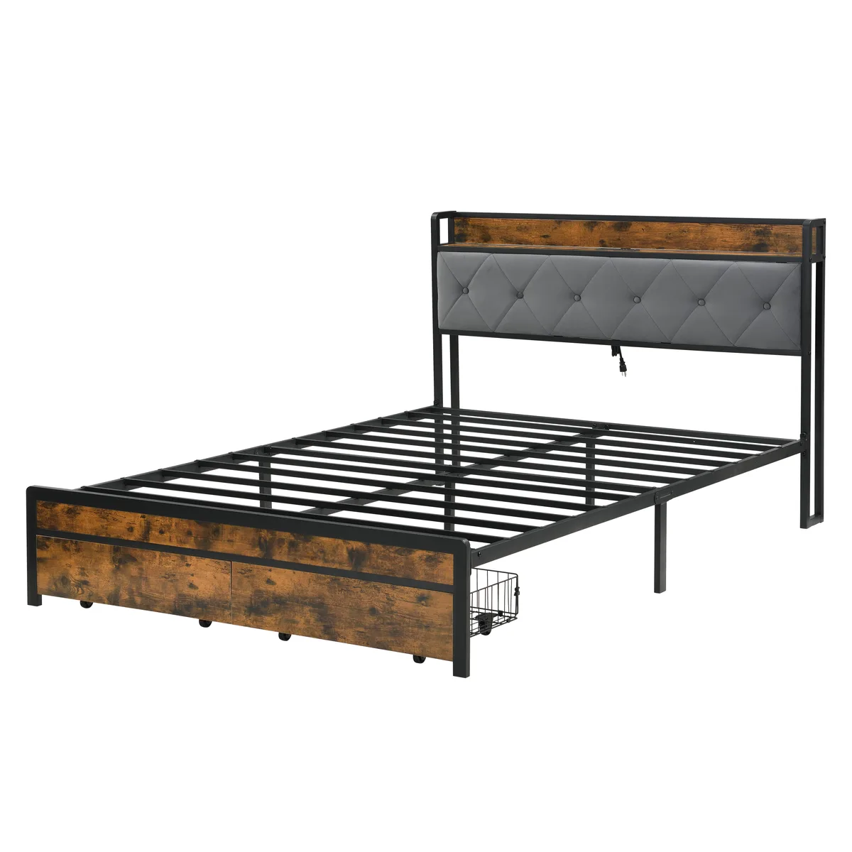 tuphen tuphen King Bed Frame with Storage, LED Lights, 2 Drawers, USB Charging, Grey — product photo