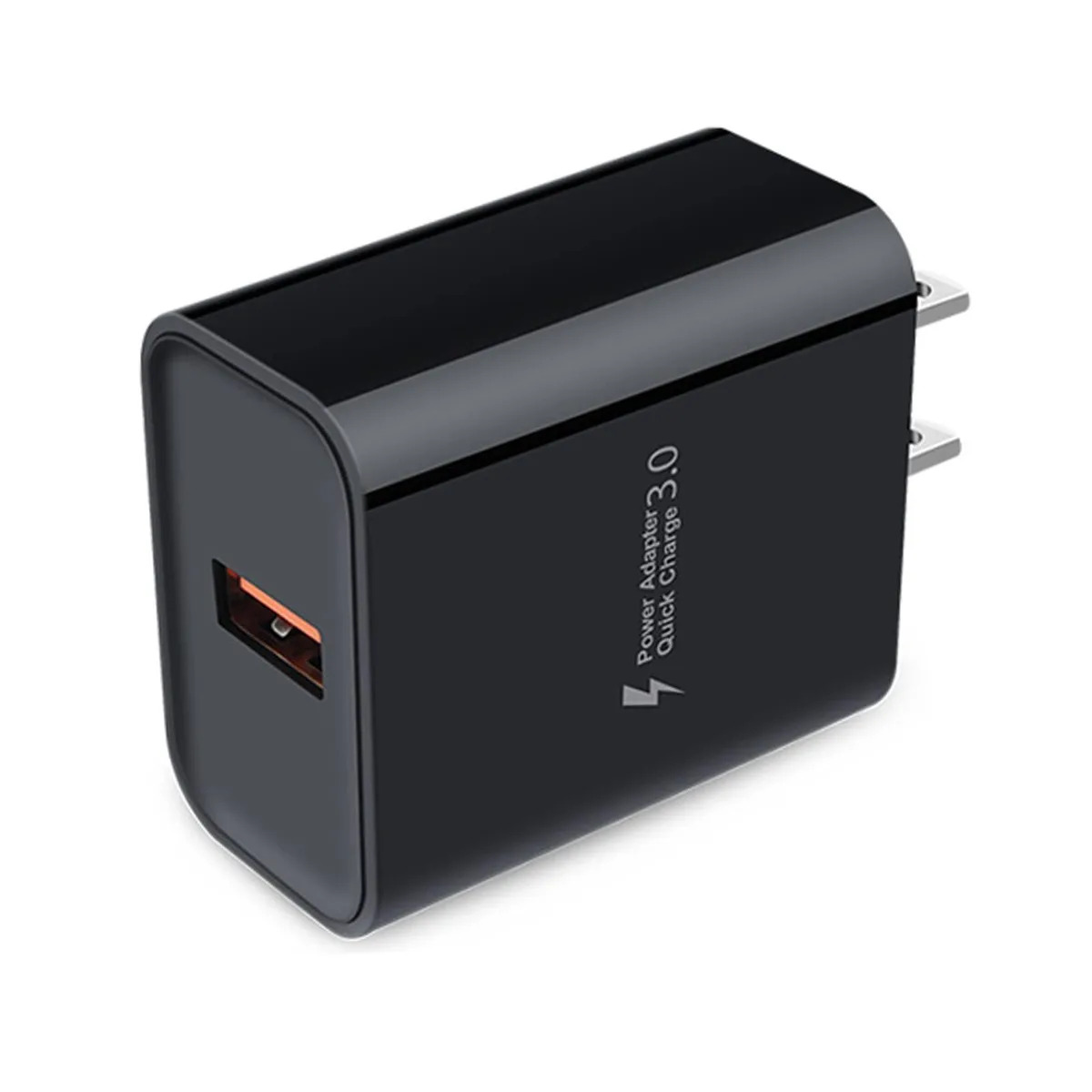 Compact white wall charger with single USB port and foldable prongs
