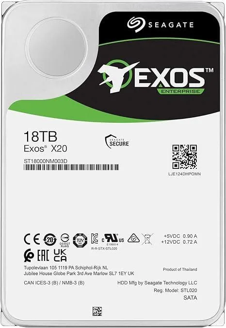 Seagate Seagate Exos X20 ST18000NM003D 18TB 7200 RPM 256MB Cache SATA 6.0Gb/s 3.5" Internal Hard Drive — product photo