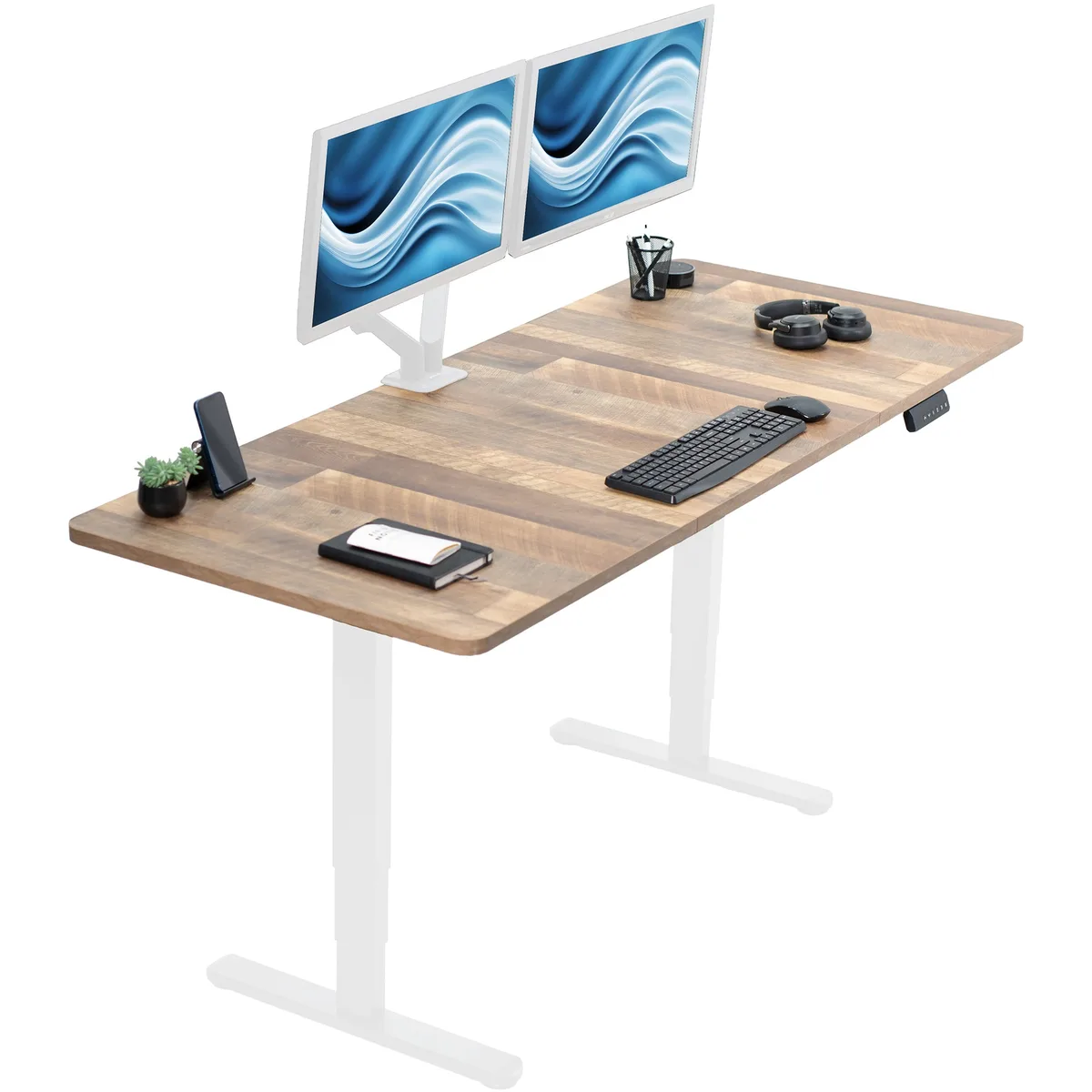 VIVO VIVO Electric 71 x 30 Stand Up Desk Reclaimed Wood White Frame office furniture — product photo