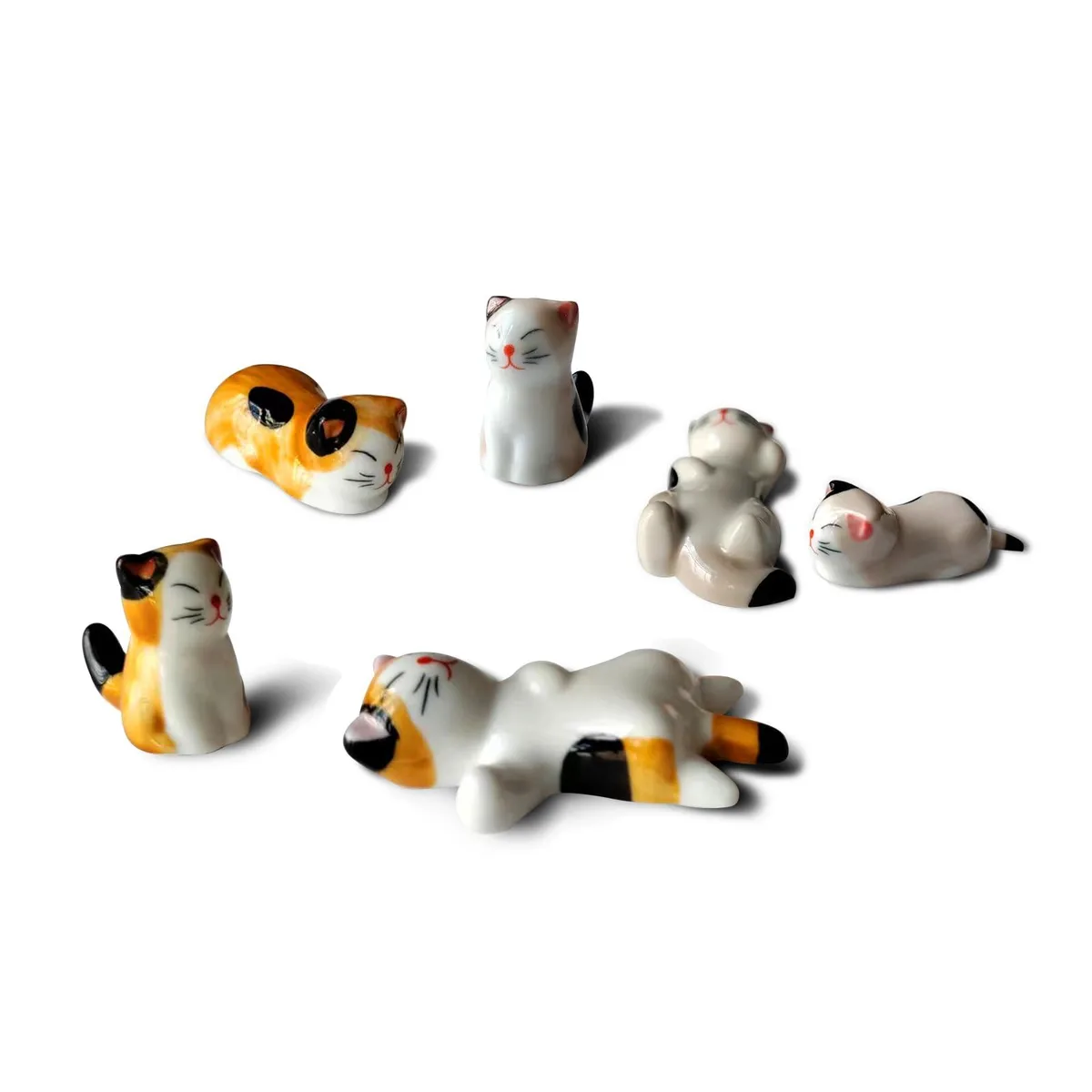  TRUEGOOD Cute Cat Chopsticks Rest 6pcs Mixcolor Porcelain — product photo
