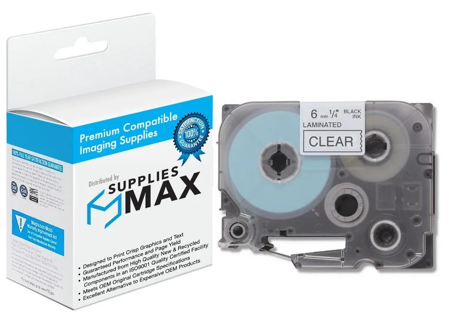 SuppliesMax SuppliesMax TZE-111 Black on Clear Laminated Label Tape 36mm 8m — product photo