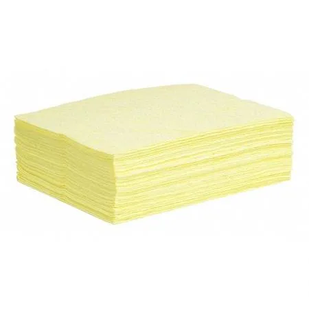 Stack of 50 yellow perforated polypropylene sorbent pads 15 by 19 inches