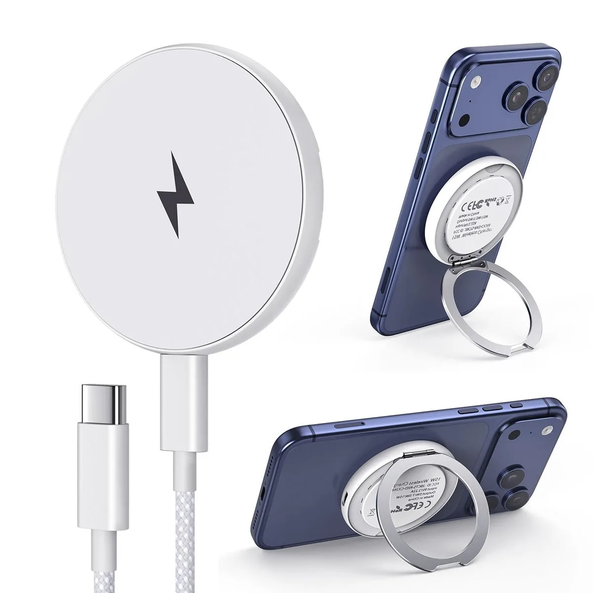EGK MagSafe Charger Stand Milky 6.6ft USB-C Cable iPhone 12-17 AirPods Pro 2-4 — product photo