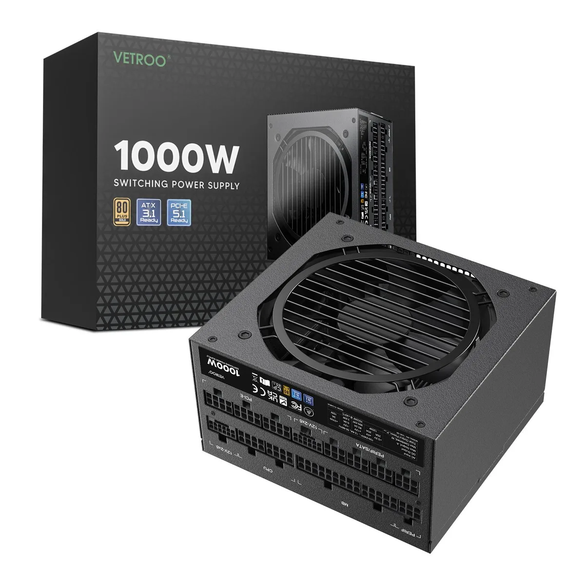 Vetroo Vetroo 1000W Black ATX 3.1 80 Plus Gold Full Modular Power Supply — product photo