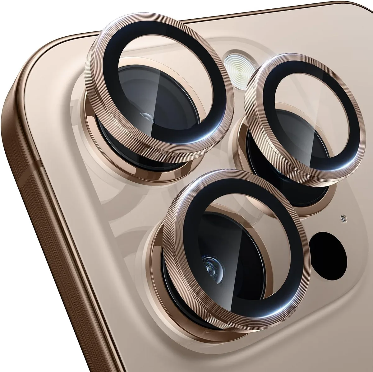 Clear tempered-glass lens protector with metal frame for iPhone 16 Pro and Pro Max