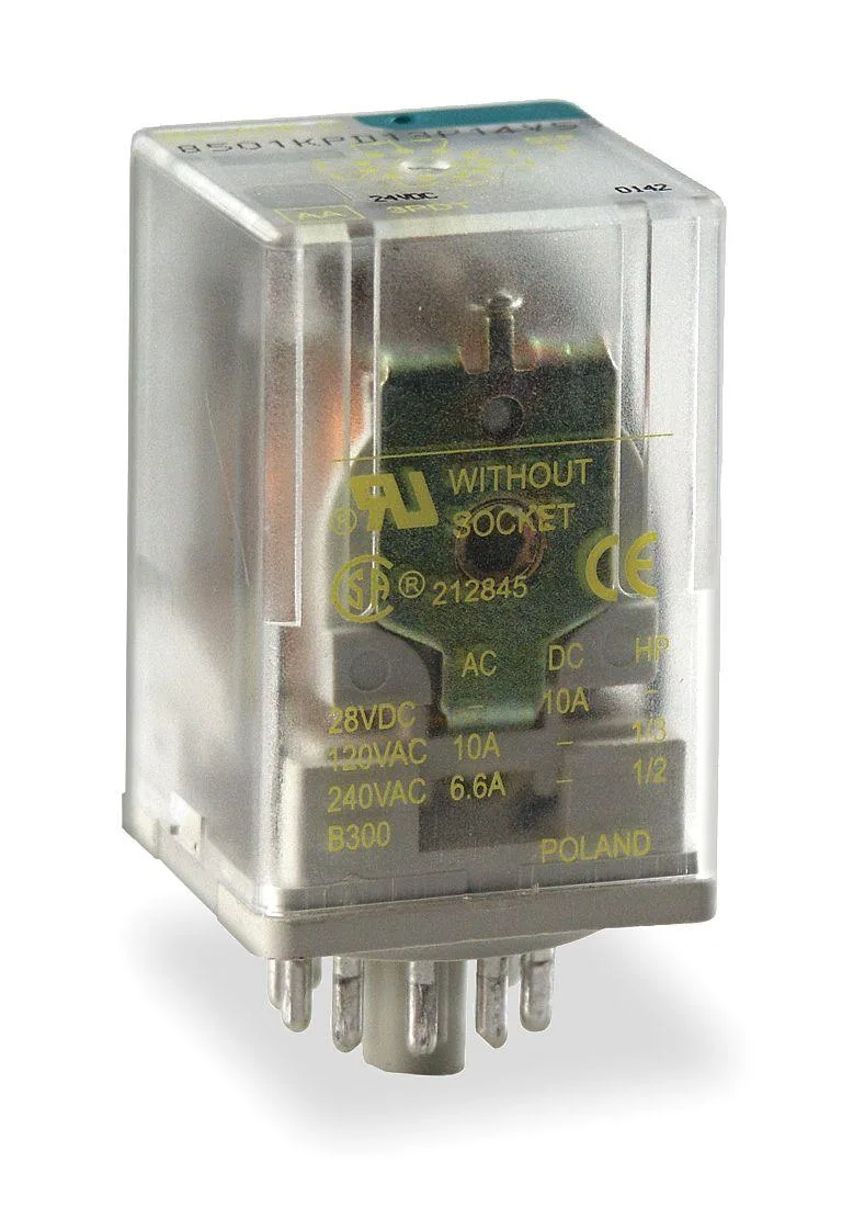 Square D 8501KPDR12V51 relay socket, octal 8-pin, 10 A 12 V DC, enclosed body with mechanical flag indicator
