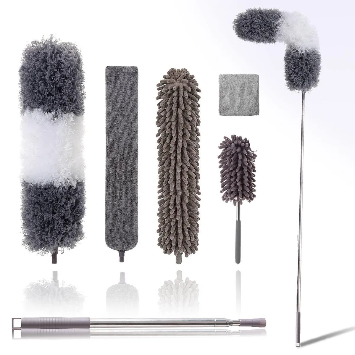 Six-piece microfiber duster kit with 100-inch extendable pole