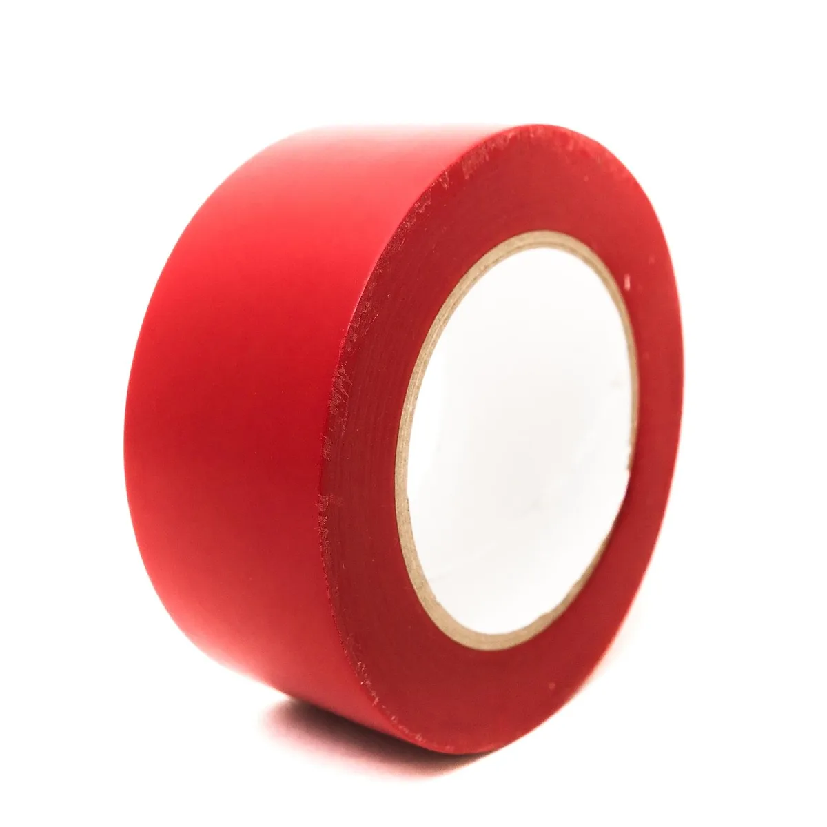Red PVC safety tape roll, 2 inch wide, matte finish