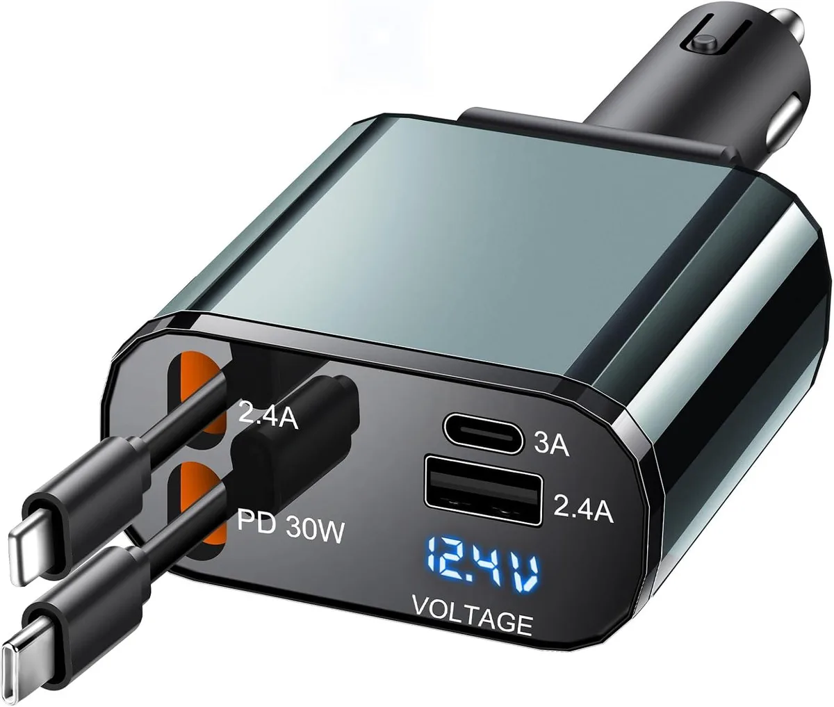 Hamzan Hamzan 60W 4-in-1 Retractable Car Charger — product photo