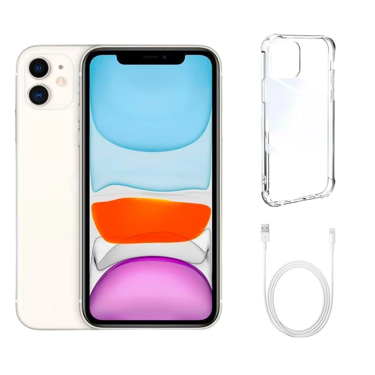 Apple Apple iPhone 11 A2111 64GB White Grade A+ w/ Clear Phone Case cell phones - unlocked — product photo