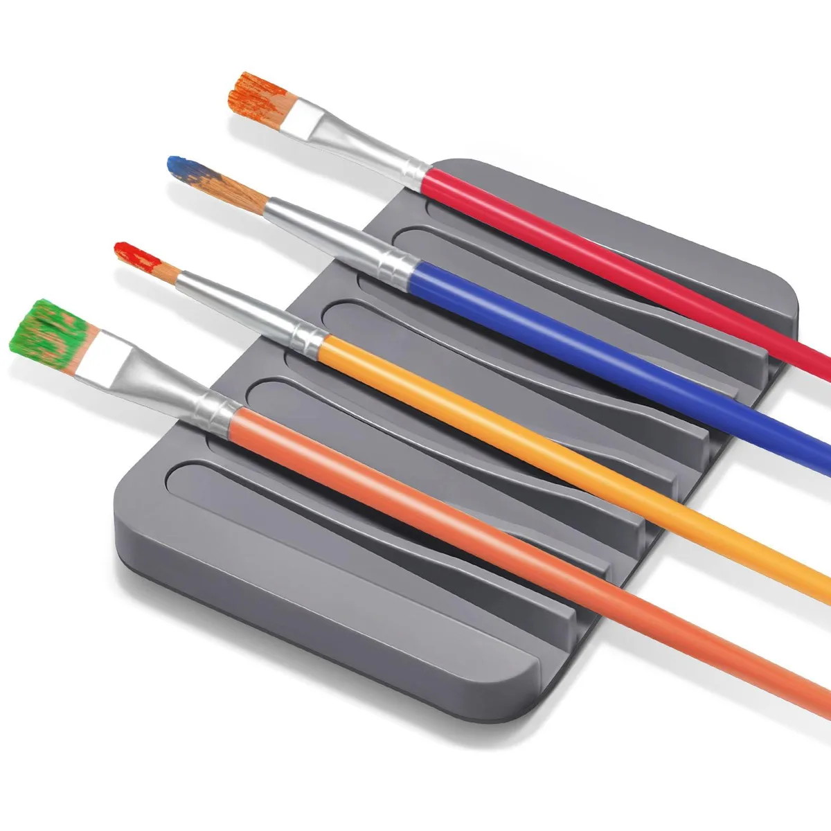 Two grey silicone brush holders with eight slots each, flat rectangular shape