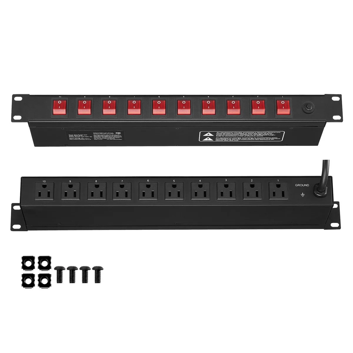 VEVOR VEVOR 1U PDU 10 Outlet Rack Mount Power Strip 19in 15A 1800J Surge Protection — product photo