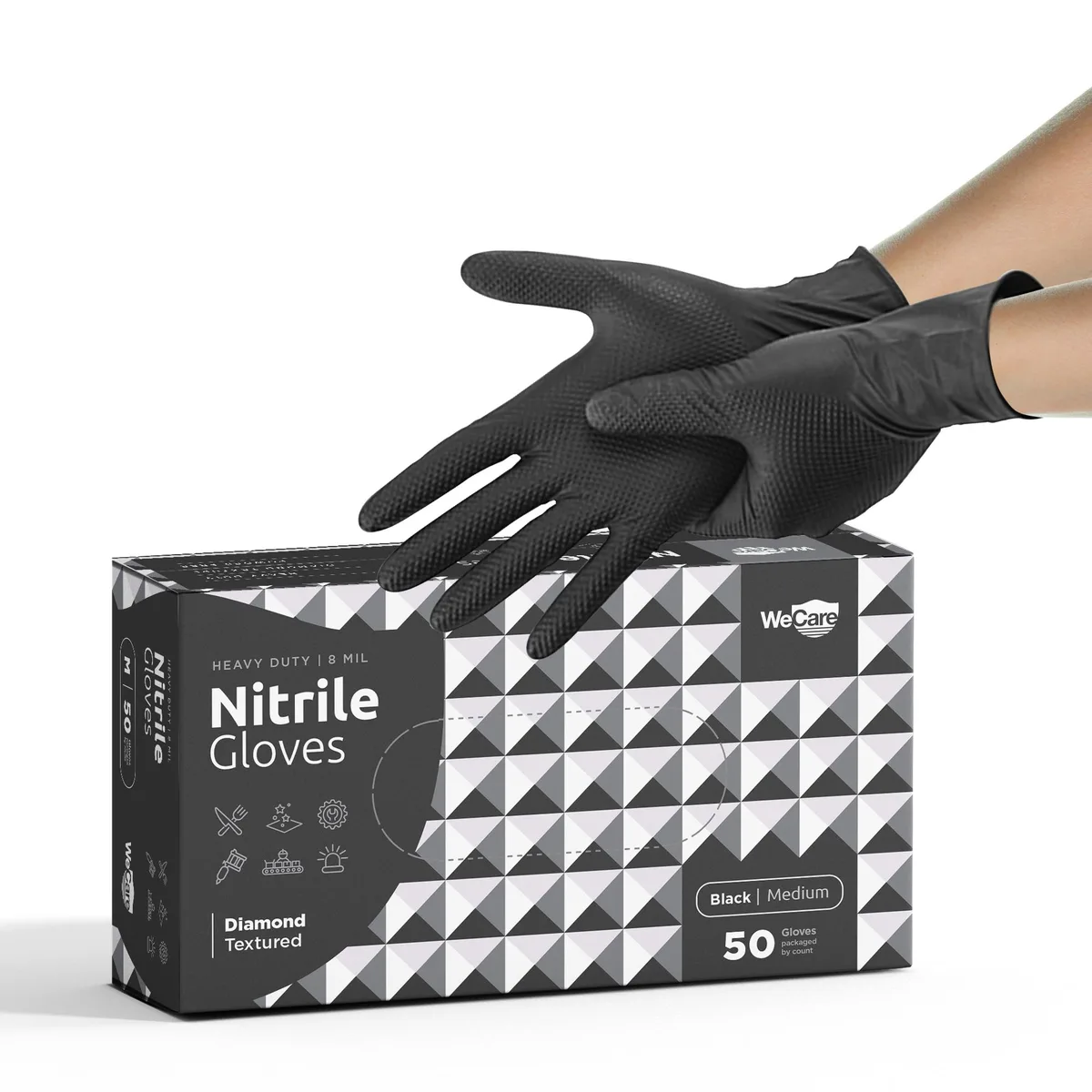 WeCare WeCare Diamond Texture Gloves 8 Mil 50 Count Medium Black — product photo