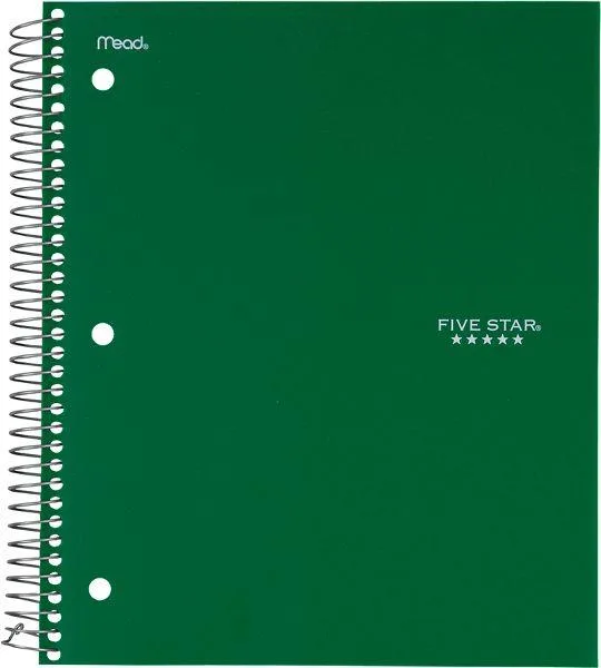 FIVE STAR FIVE STAR 72079 5 Subject College Ruled Notebook Green — product photo