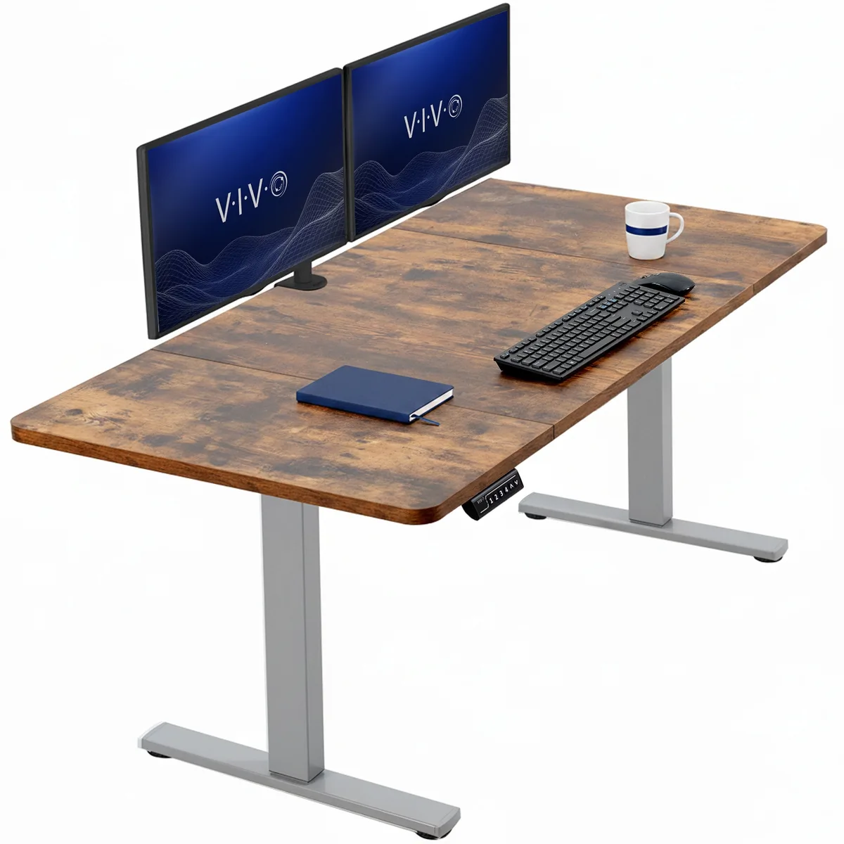VIVO VIVO Electric 60 x 30 Standing Desk Vintage Brown Gray Frame — product photo