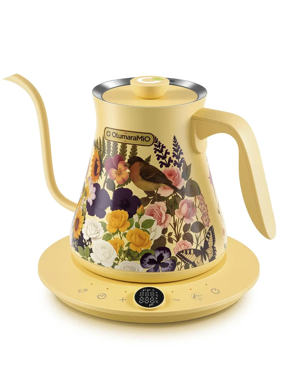  OLUMARAMIO Gooseneck Electric Kettle 0.8L 27oz Floral ±1°F 1200W — product photo