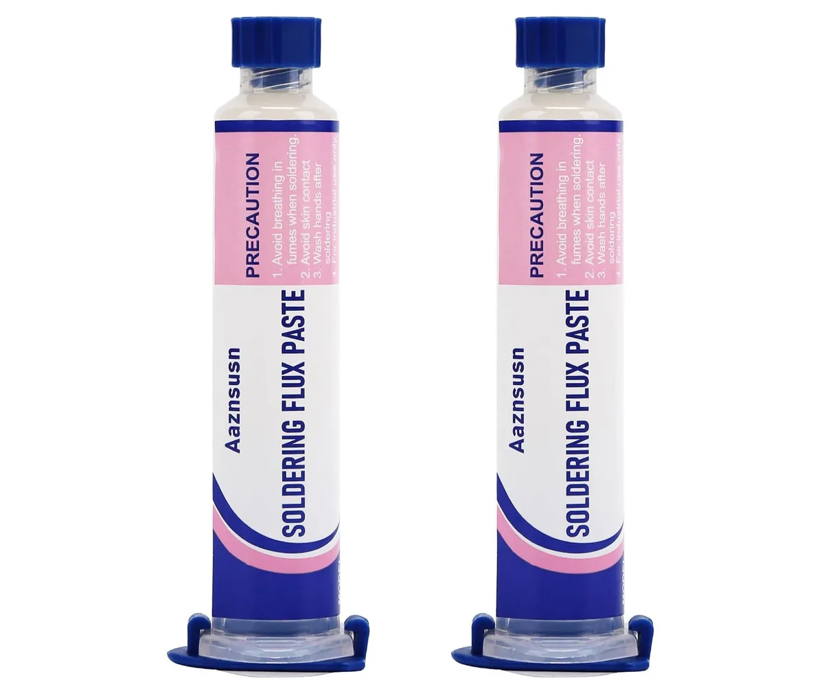 10cc syringe of no-clean solder flux paste, silver plunger, white body
