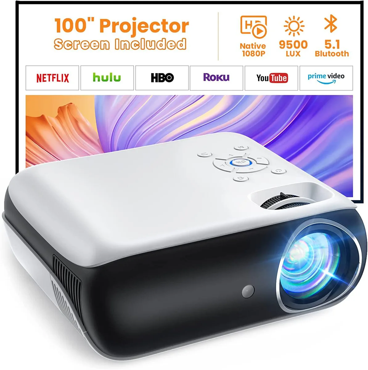 BFKK BFKK Native 1080P Bluetooth 5.1 Business Projector 9500L 100'' Screen — product photo