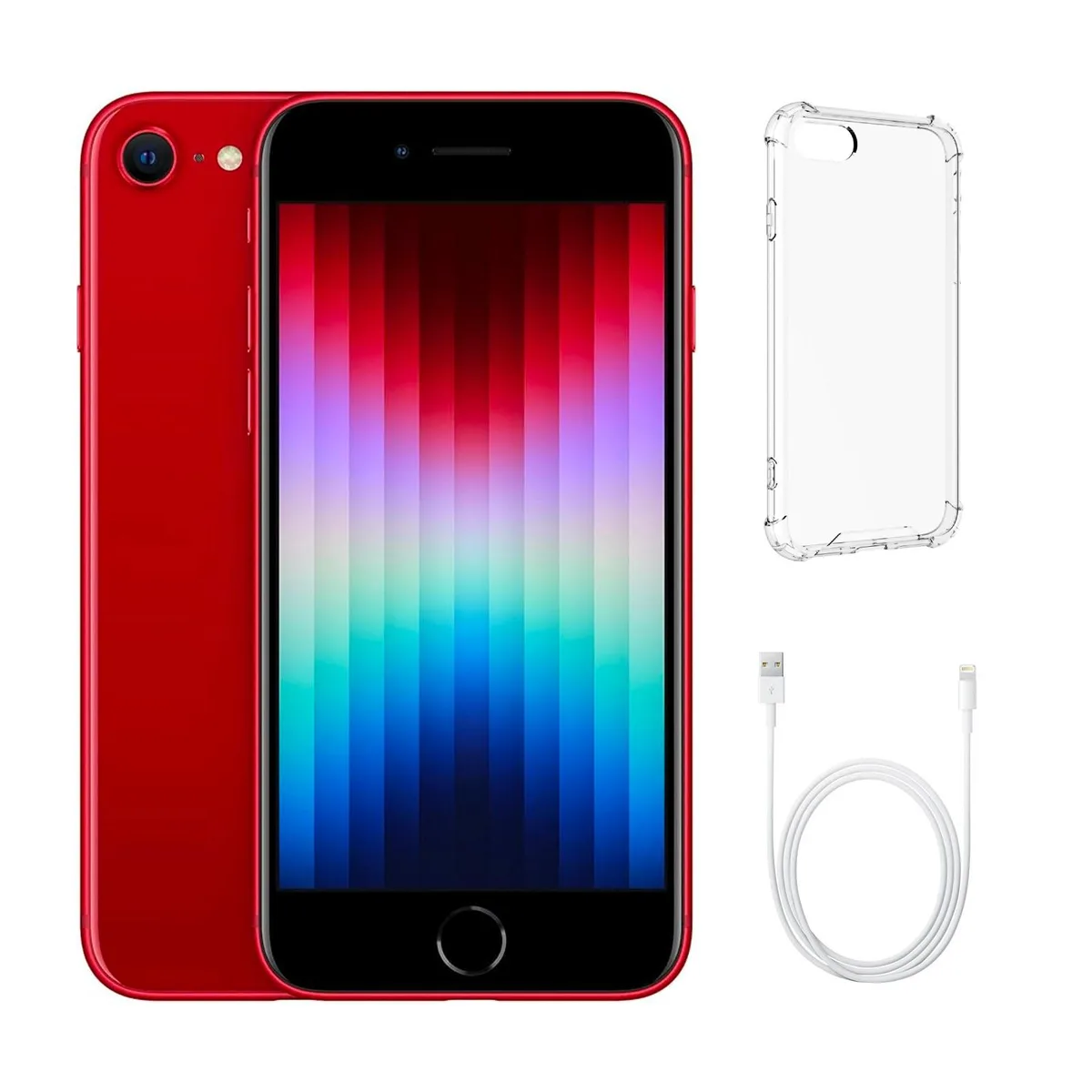 Apple Apple iPhone SE (3rd Gen) A2595 64GB Red Grade A with Clear Case cell phones - unlocked — product photo