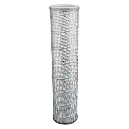 Cylindrical hydraulic filter cartridge, silver metal end caps, pleated glass media, 18 5/16 inches long
