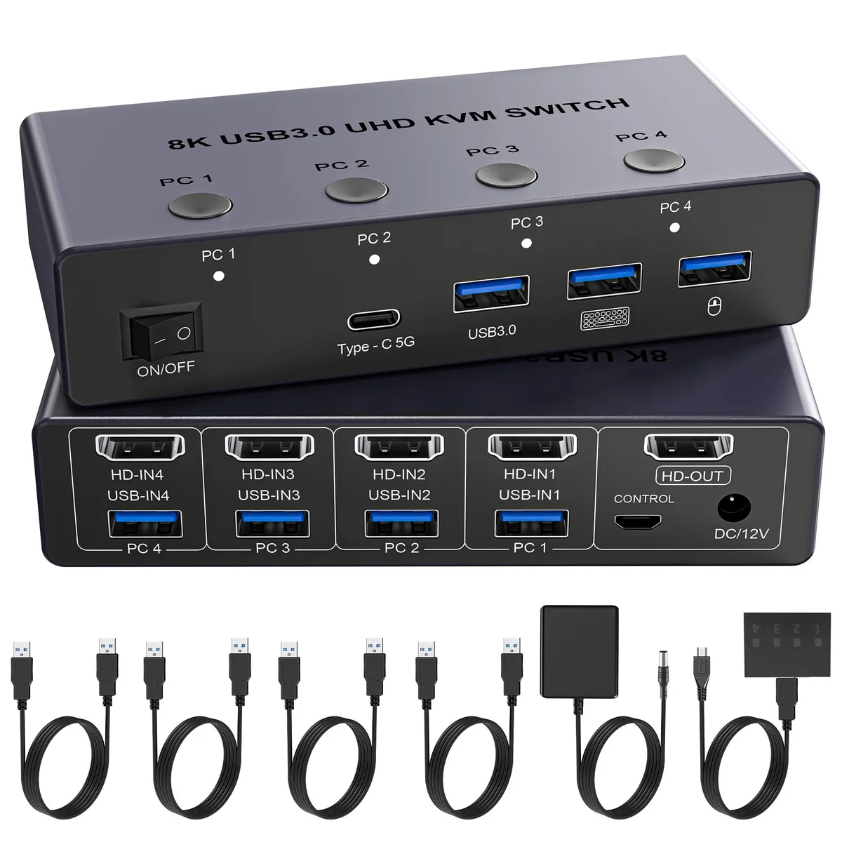 BUCIER BUCIER KM401F-USB3.0-8K-H 8K@60Hz HDMI KVM Switch 4 Computers 1 Monitor 4 USB 3.0 Ports — product photo