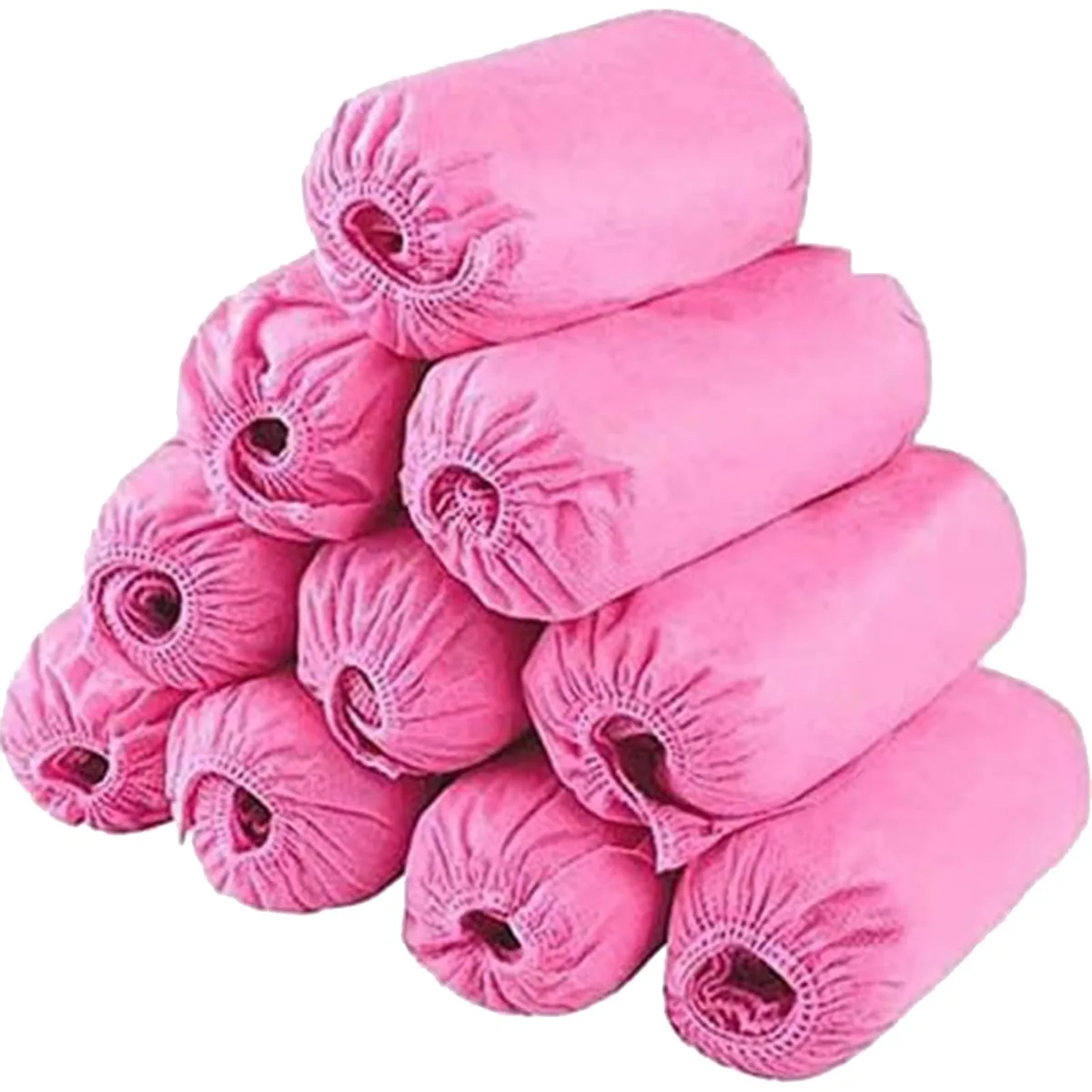 Pink disposable shoe covers, non-woven fabric, elastic openings, 100 pieces