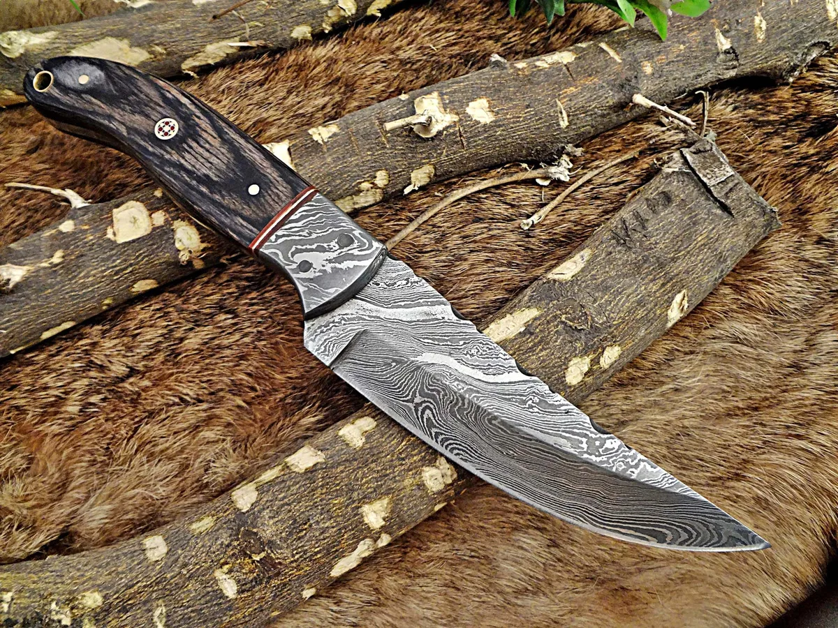 Damascus Depot Damascus Depot 9.5" Fixed Blade Knife 4.5" Damascus Steel Dollar Wood Handle Leather Sheath — product photo