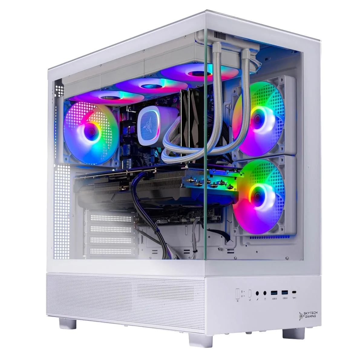 Skytech Skytech Azure 3 gaming PC Ryzen 7 9800X3D RTX 5070 Ti 32GB DDR5 2TB NVMe 850W 360mm AIO White — product photo
