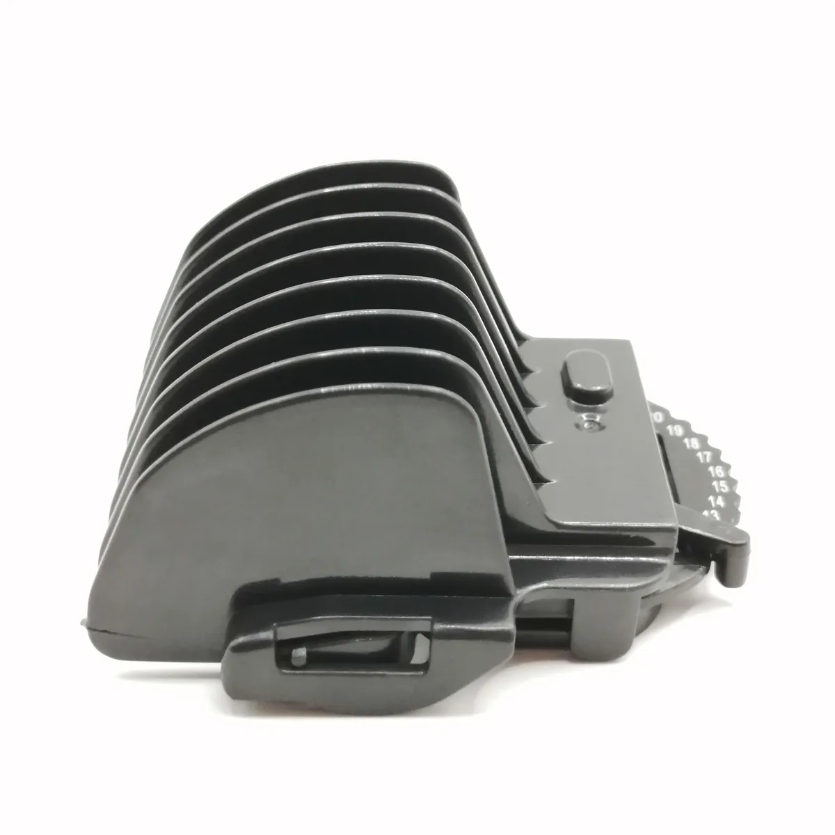 Black plastic 10-position guide comb for Wahl T-blade trimmers, adjustable 12 to 21 mm